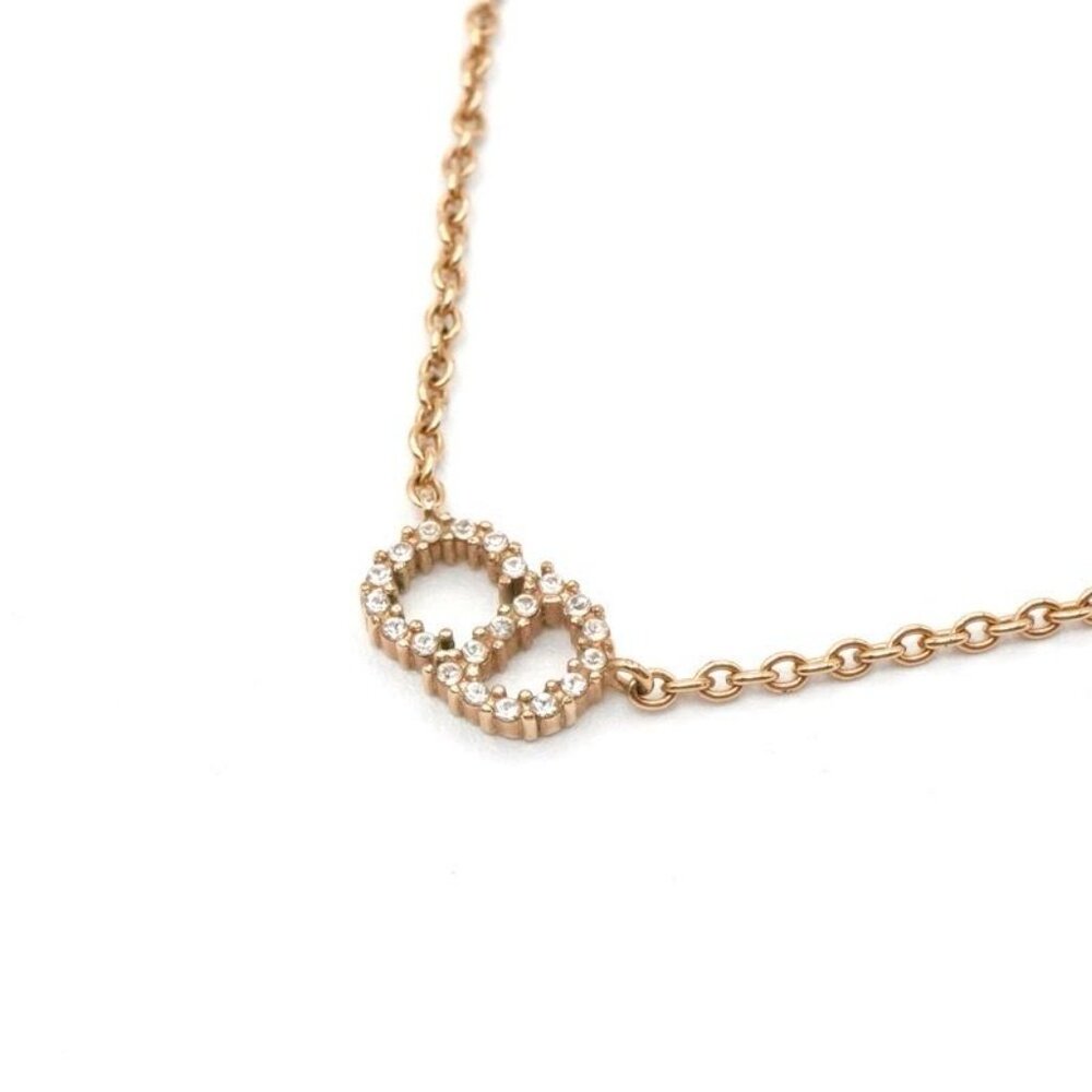 Christian Dior Clair D LUNE Necklace Pendant Choker Gold Logo Rhinestone - Picture 3 of 8